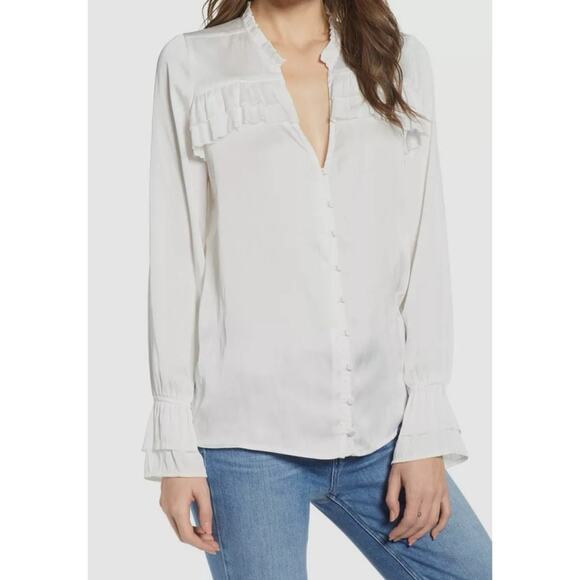 PAIGE Anguilla Ruffle Yoke Matte Satin Blouse - Picture 1 of 9